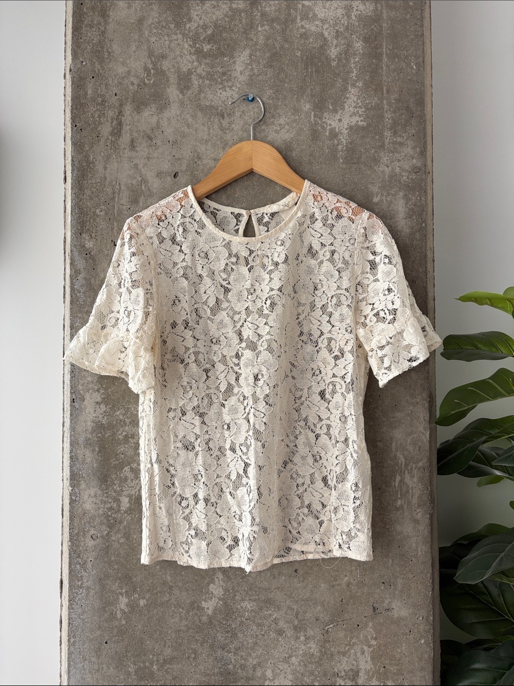 Lace Short-Sleeve Top - Cream / White
